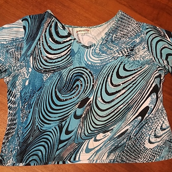👸👕#005 Kakeus sequined Short sleeve Top Size L - Picture 1 of 9